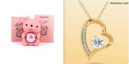 Rotating Bear Gift Box Eternal Rose Teddy Bear Jewelry Box With Necklace Valentine Wedding Special Present For Girlfriend Anniversary Gift Jewelry Box by Dropshipman