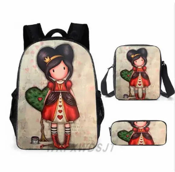 2026 Popular Youthful Anime Santoro Gorjuss 3D Print 3pcs/Set Student Travel bags Laptop Daypack Backpack Shoulder Bag Pencil by All Mart Bristol Ltd