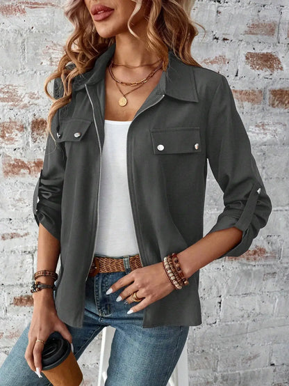 New Style European-Style Collar Zipper Cardigan with A Hood and A Plain-Colored Long-Sleeved Coat for Women by All Mart Bristol Ltd