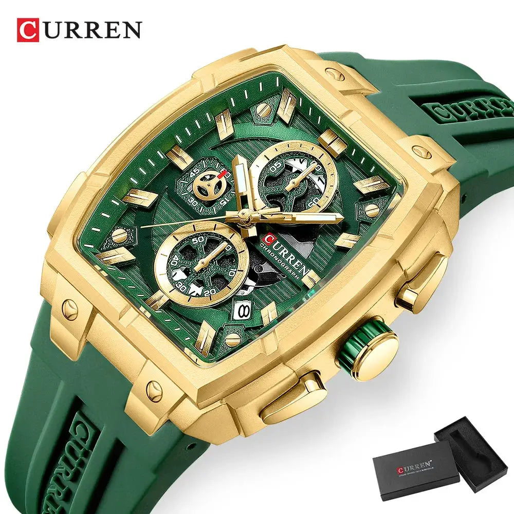 CURREN Luxury Vintage Watch for Men Sports Chronograph Quartz Wristwatches with Silicone Strap,Date,Luminous by All Mart Bristol Ltd