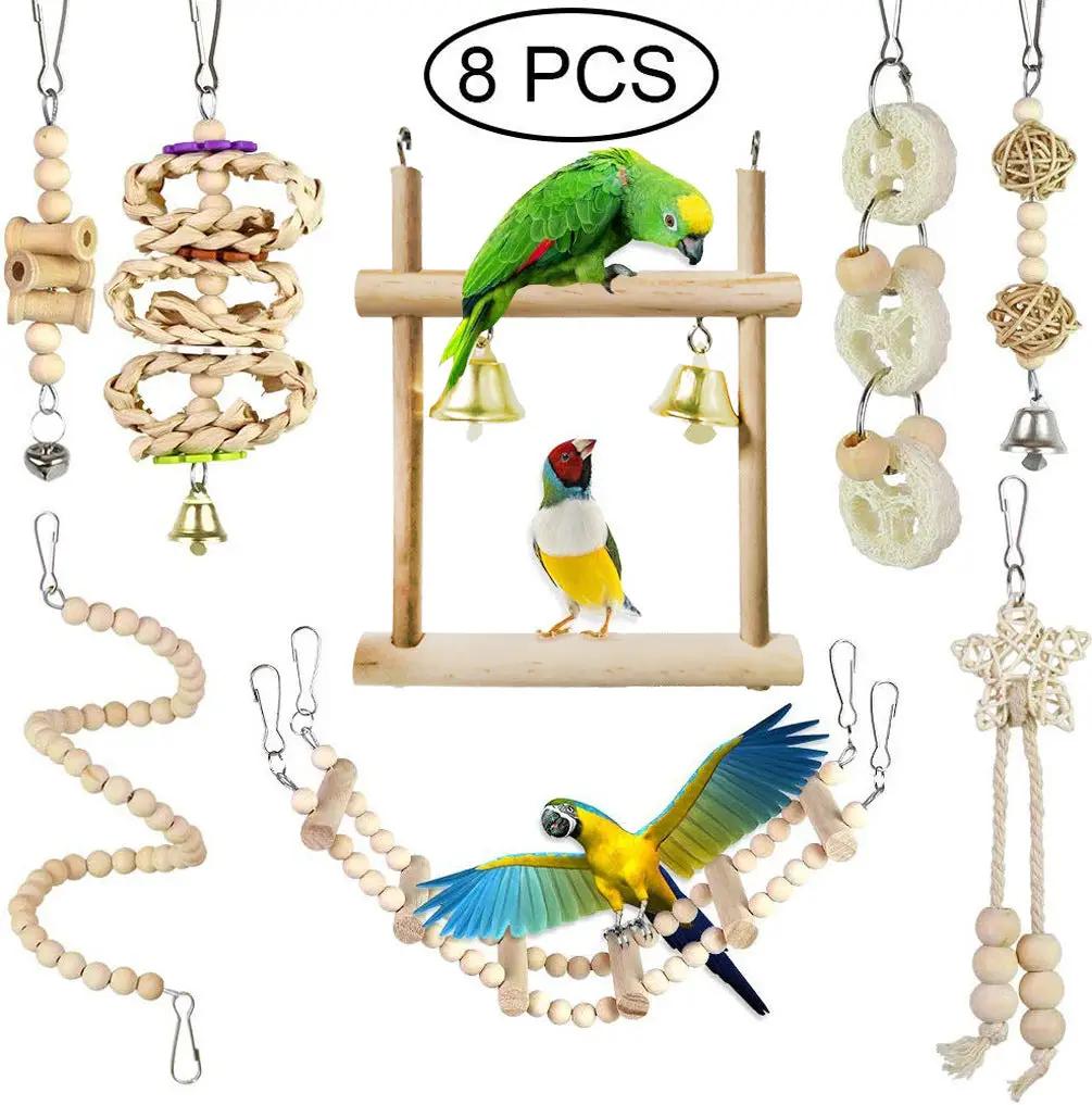 Parrot Chewing Toy Bird Toy Log Swing Set Of 8 by Dropshipman