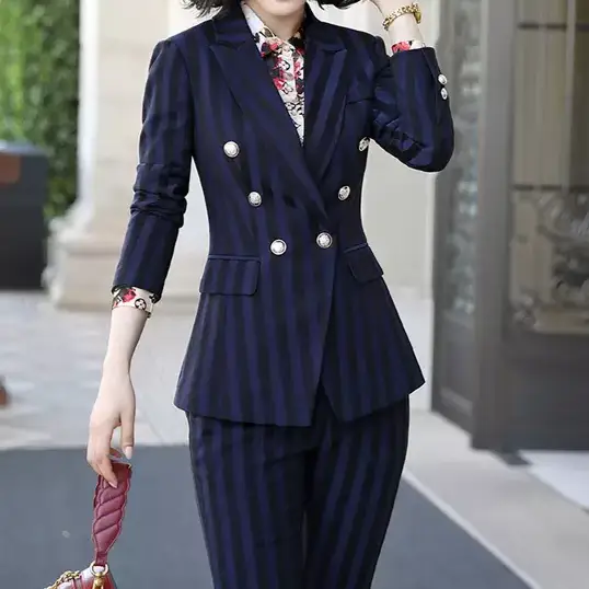 Navy stripped 2-piece pants suit (UK size 6) by EDKAY COLLECTION UK