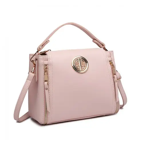 E1851 - Miss Lulu Leather Look Dual Zipped Handbag - Pink by All Mart Bristol Ltd