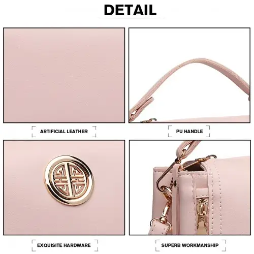 E1851 - Miss Lulu Leather Look Dual Zipped Handbag - Pink by All Mart Bristol Ltd