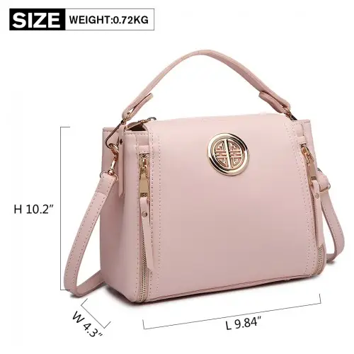 E1851 - Miss Lulu Leather Look Dual Zipped Handbag - Pink by All Mart Bristol Ltd