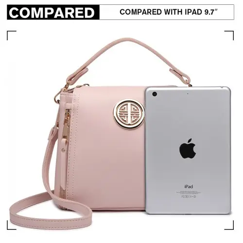 E1851 - Miss Lulu Leather Look Dual Zipped Handbag - Pink by All Mart Bristol Ltd