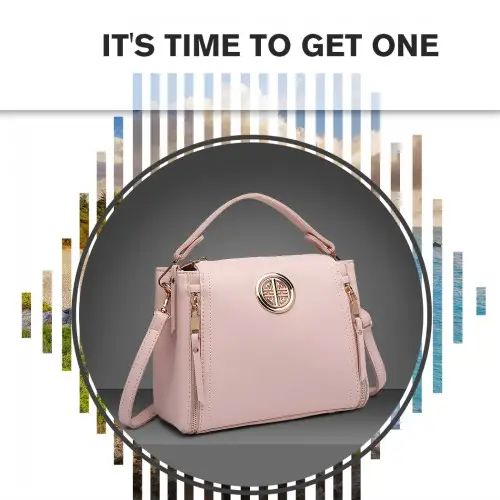E1851 - Miss Lulu Leather Look Dual Zipped Handbag - Pink by All Mart Bristol Ltd