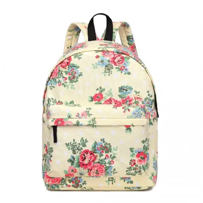 E1401F - Miss Lulu Large Backpack Flower Polka Dot - Beige by All Mart Bristol Ltd