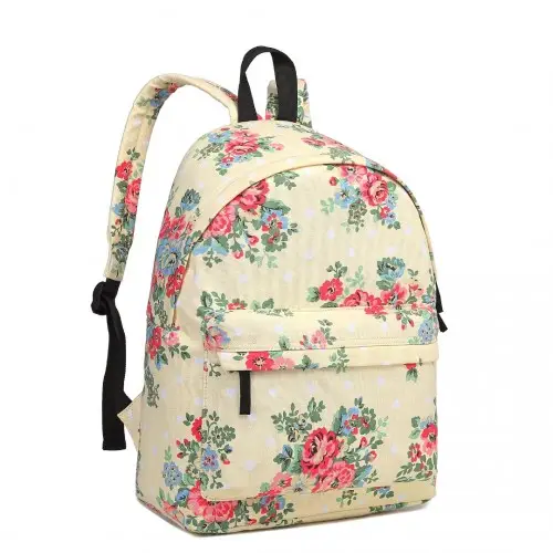 E1401F - Miss Lulu Large Backpack Flower Polka Dot - Beige by All Mart Bristol Ltd