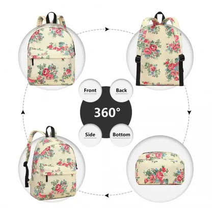 E1401F - Miss Lulu Large Backpack Flower Polka Dot - Beige by All Mart Bristol Ltd