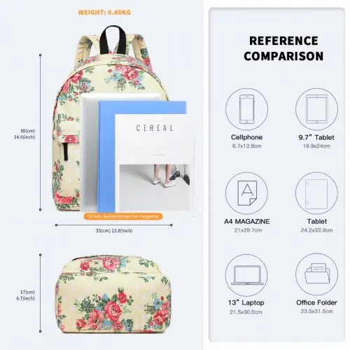E1401F - Miss Lulu Large Backpack Flower Polka Dot - Beige by All Mart Bristol Ltd