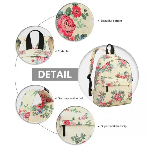 E1401F - Miss Lulu Large Backpack Flower Polka Dot - Beige by All Mart Bristol Ltd