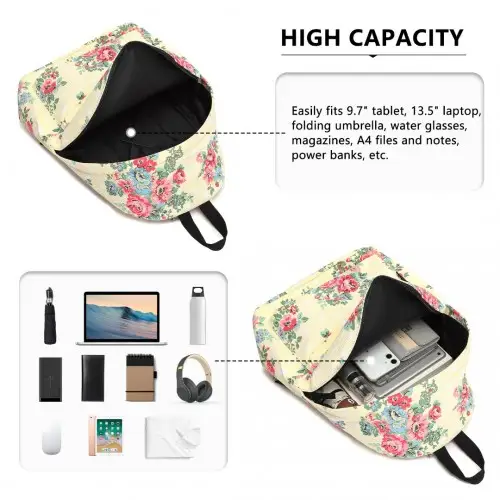 E1401F - Miss Lulu Large Backpack Flower Polka Dot - Beige by All Mart Bristol Ltd