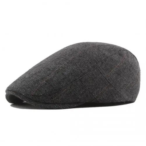 CAP-1 - Men's Newsboy Baker Boy Herringbone Flat Cap Hat - Grey by All Mart Bristol Ltd