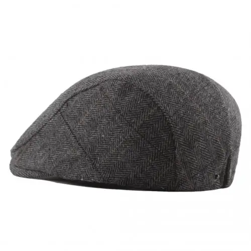 CAP-1 - Men's Newsboy Baker Boy Herringbone Flat Cap Hat - Grey by All Mart Bristol Ltd