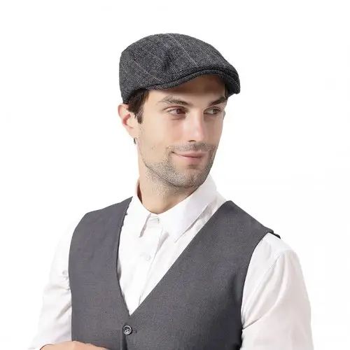 CAP-1 - Men's Newsboy Baker Boy Herringbone Flat Cap Hat - Grey by All Mart Bristol Ltd