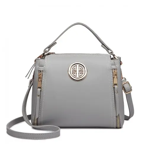 E1851 - Miss Lulu Leather Look Dual Zipped Handbag - Grey by All Mart Bristol Ltd