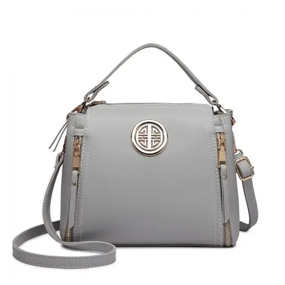 E1851 - Miss Lulu Leather Look Dual Zipped Handbag - Grey by All Mart Bristol Ltd