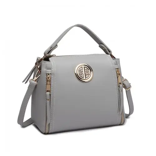 E1851 - Miss Lulu Leather Look Dual Zipped Handbag - Grey by All Mart Bristol Ltd