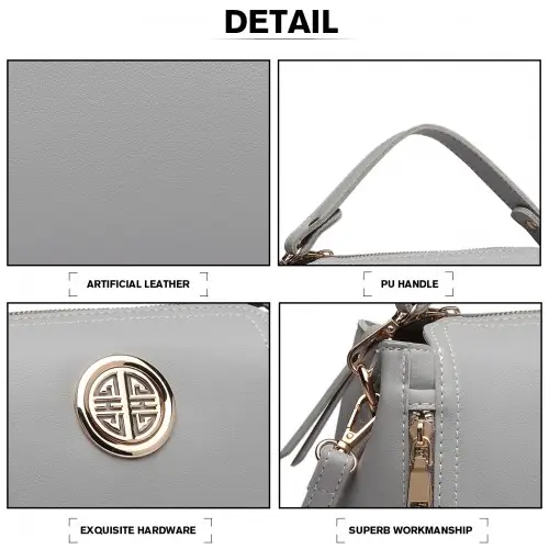 E1851 - Miss Lulu Leather Look Dual Zipped Handbag - Grey by All Mart Bristol Ltd