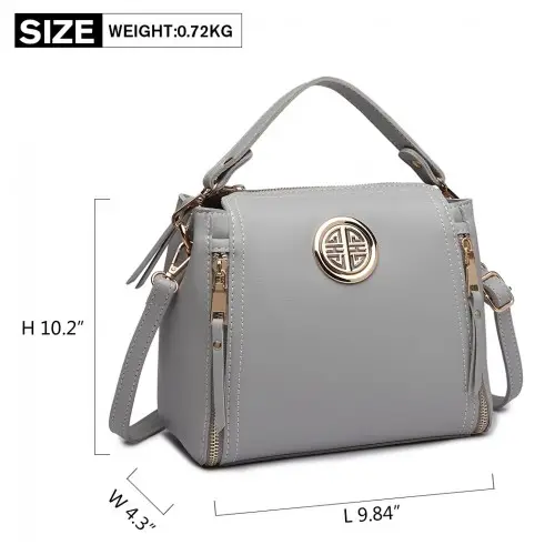 E1851 - Miss Lulu Leather Look Dual Zipped Handbag - Grey by All Mart Bristol Ltd