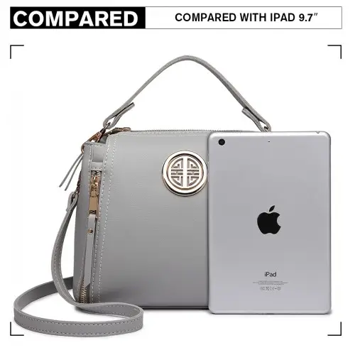 E1851 - Miss Lulu Leather Look Dual Zipped Handbag - Grey by All Mart Bristol Ltd