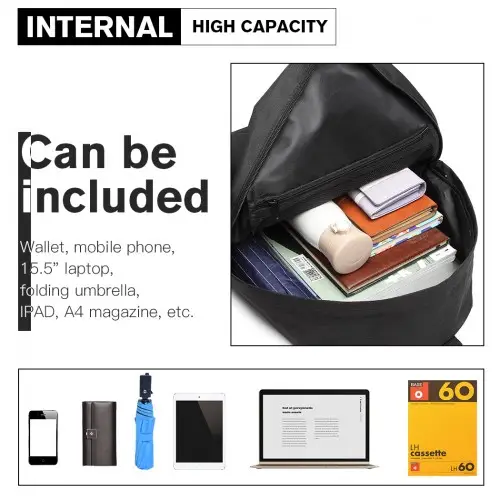 E1930 - Kono Durable Polyester Everyday Backpack With Sleek Design - Black by All Mart Bristol Ltd