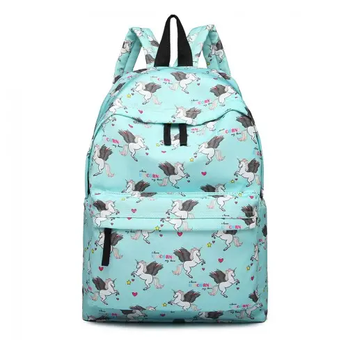 E1401 UN - Miss Lulu Large Backpack Unicorn Print - Blue by All Mart Bristol Ltd