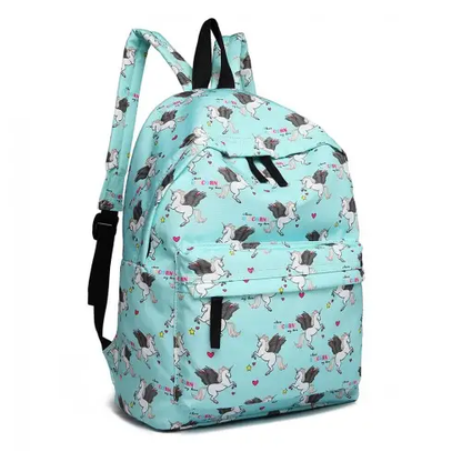 E1401 UN - Miss Lulu Large Backpack Unicorn Print - Blue by All Mart Bristol Ltd