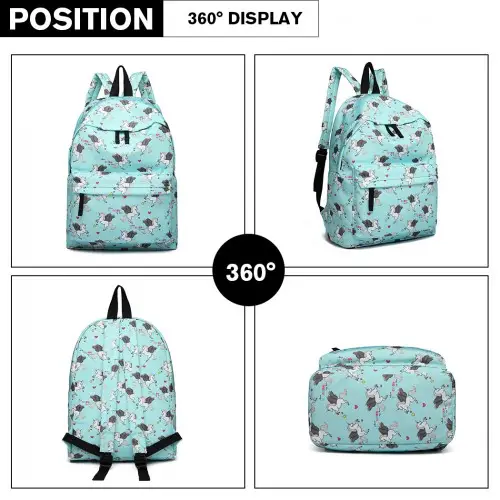 E1401 UN - Miss Lulu Large Backpack Unicorn Print - Blue by All Mart Bristol Ltd