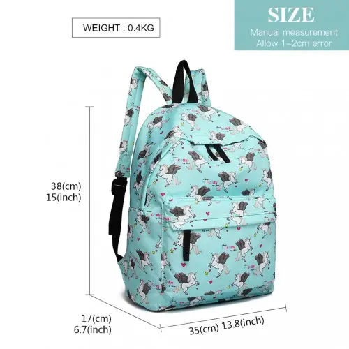 E1401 UN - Miss Lulu Large Backpack Unicorn Print - Blue by All Mart Bristol Ltd