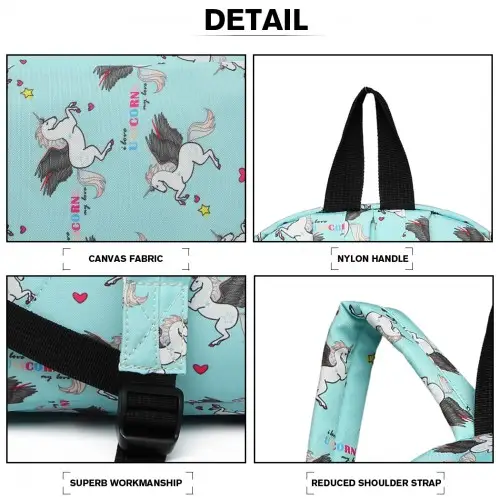 E1401 UN - Miss Lulu Large Backpack Unicorn Print - Blue by All Mart Bristol Ltd