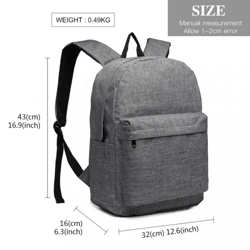 E1930 - Kono Durable Polyester Everyday Backpack With Sleek Design - Grey by All Mart Bristol Ltd