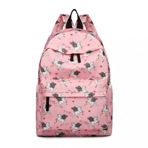 E1401 UN - Miss Lulu Large Backpack Unicorn Print - Pink by All Mart Bristol Ltd