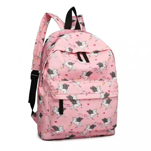E1401 UN - Miss Lulu Large Backpack Unicorn Print - Pink by All Mart Bristol Ltd