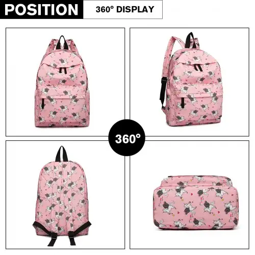 E1401 UN - Miss Lulu Large Backpack Unicorn Print - Pink by All Mart Bristol Ltd