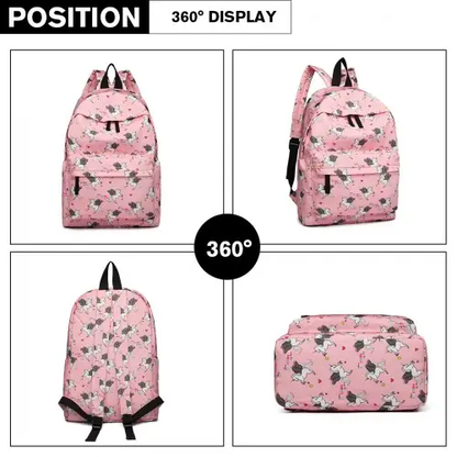 E1401 UN - Miss Lulu Large Backpack Unicorn Print - Pink by All Mart Bristol Ltd