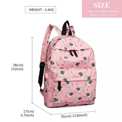 E1401 UN - Miss Lulu Large Backpack Unicorn Print - Pink by All Mart Bristol Ltd