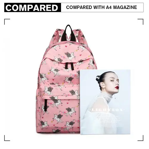 E1401 UN - Miss Lulu Large Backpack Unicorn Print - Pink by All Mart Bristol Ltd