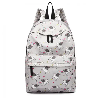 E1401 UN - Miss Lulu Large Backpack Unicorn Print - Grey by All Mart Bristol Ltd