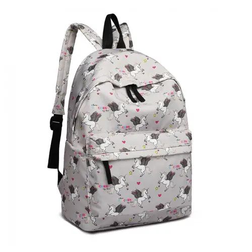 E1401 UN - Miss Lulu Large Backpack Unicorn Print - Grey by All Mart Bristol Ltd