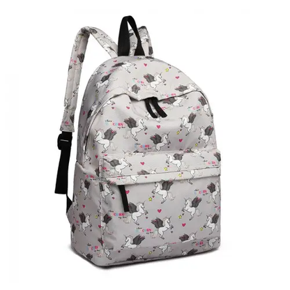 E1401 UN - Miss Lulu Large Backpack Unicorn Print - Grey by All Mart Bristol Ltd