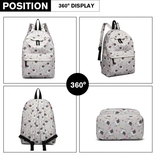 E1401 UN - Miss Lulu Large Backpack Unicorn Print - Grey by All Mart Bristol Ltd