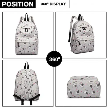 E1401 UN - Miss Lulu Large Backpack Unicorn Print - Grey by All Mart Bristol Ltd