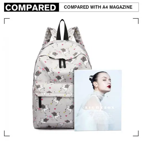 E1401 UN - Miss Lulu Large Backpack Unicorn Print - Grey by All Mart Bristol Ltd