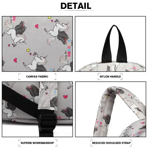 E1401 UN - Miss Lulu Large Backpack Unicorn Print - Grey by All Mart Bristol Ltd