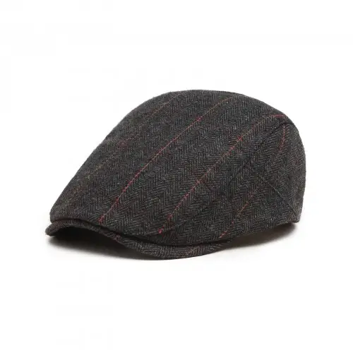 CAP-1 - Men's Newsboy Baker Boy Herringbone Flat Cap Hat - Black by All Mart Bristol Ltd