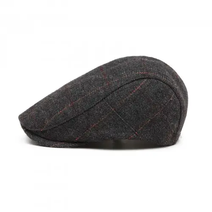 CAP-1 - Men's Newsboy Baker Boy Herringbone Flat Cap Hat - Black by All Mart Bristol Ltd