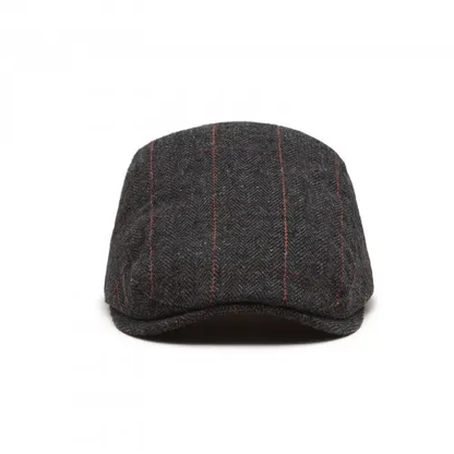 CAP-1 - Men's Newsboy Baker Boy Herringbone Flat Cap Hat - Black by All Mart Bristol Ltd