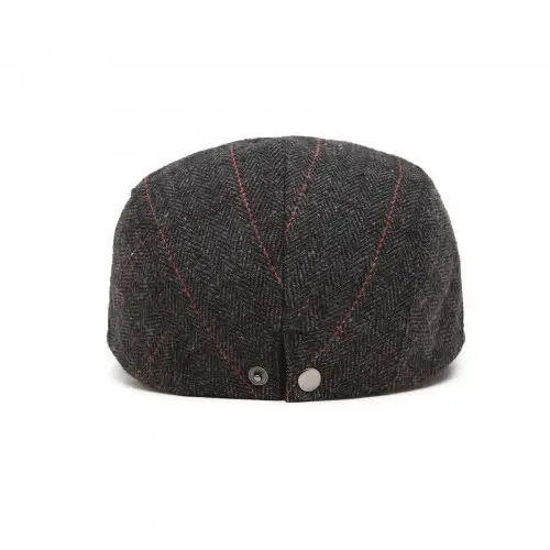 CAP-1 - Men's Newsboy Baker Boy Herringbone Flat Cap Hat - Black by All Mart Bristol Ltd